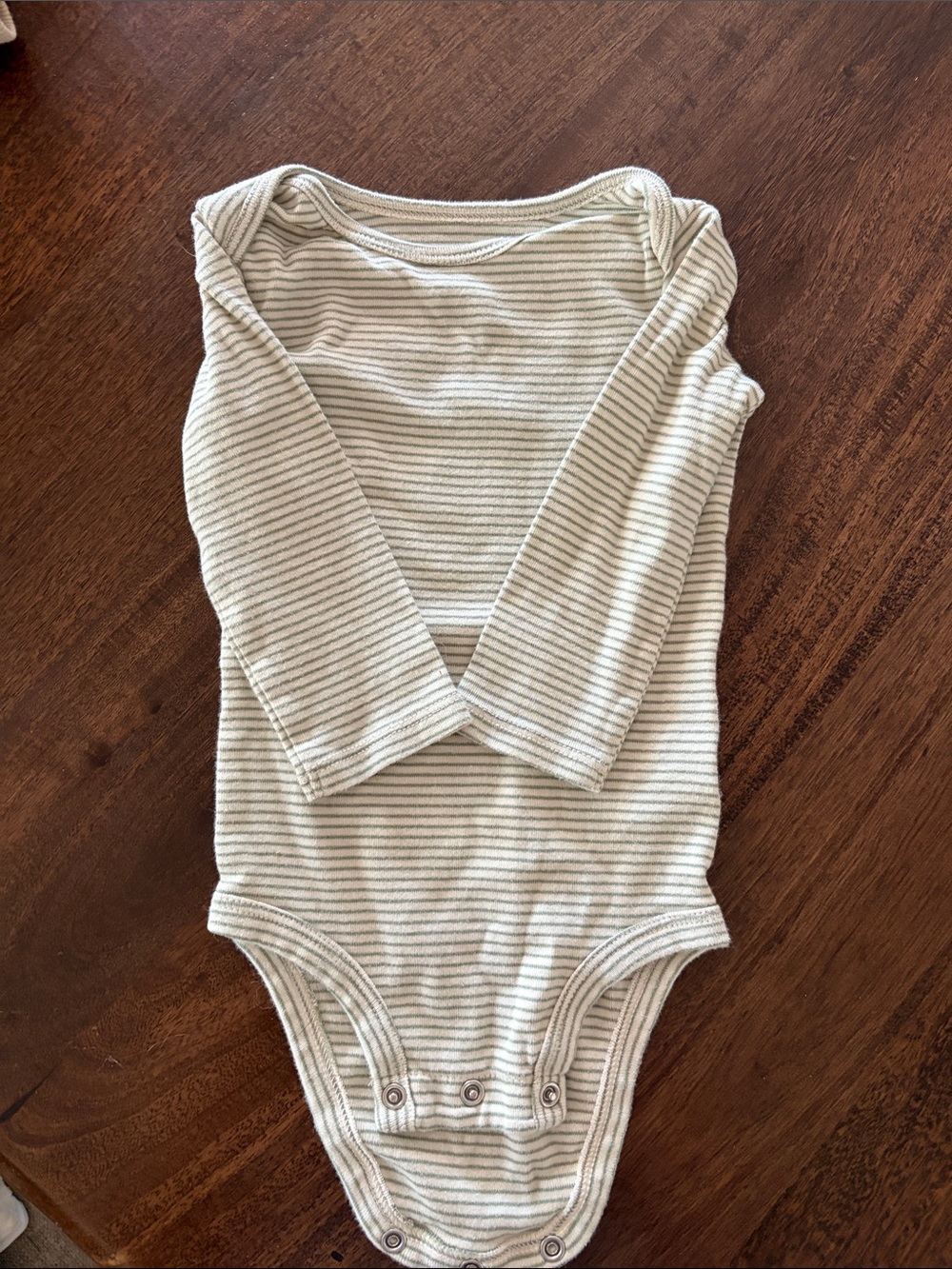 Neutral Striped Long-Sleeve Baby One-Piece Bodysuit - Cream & sage